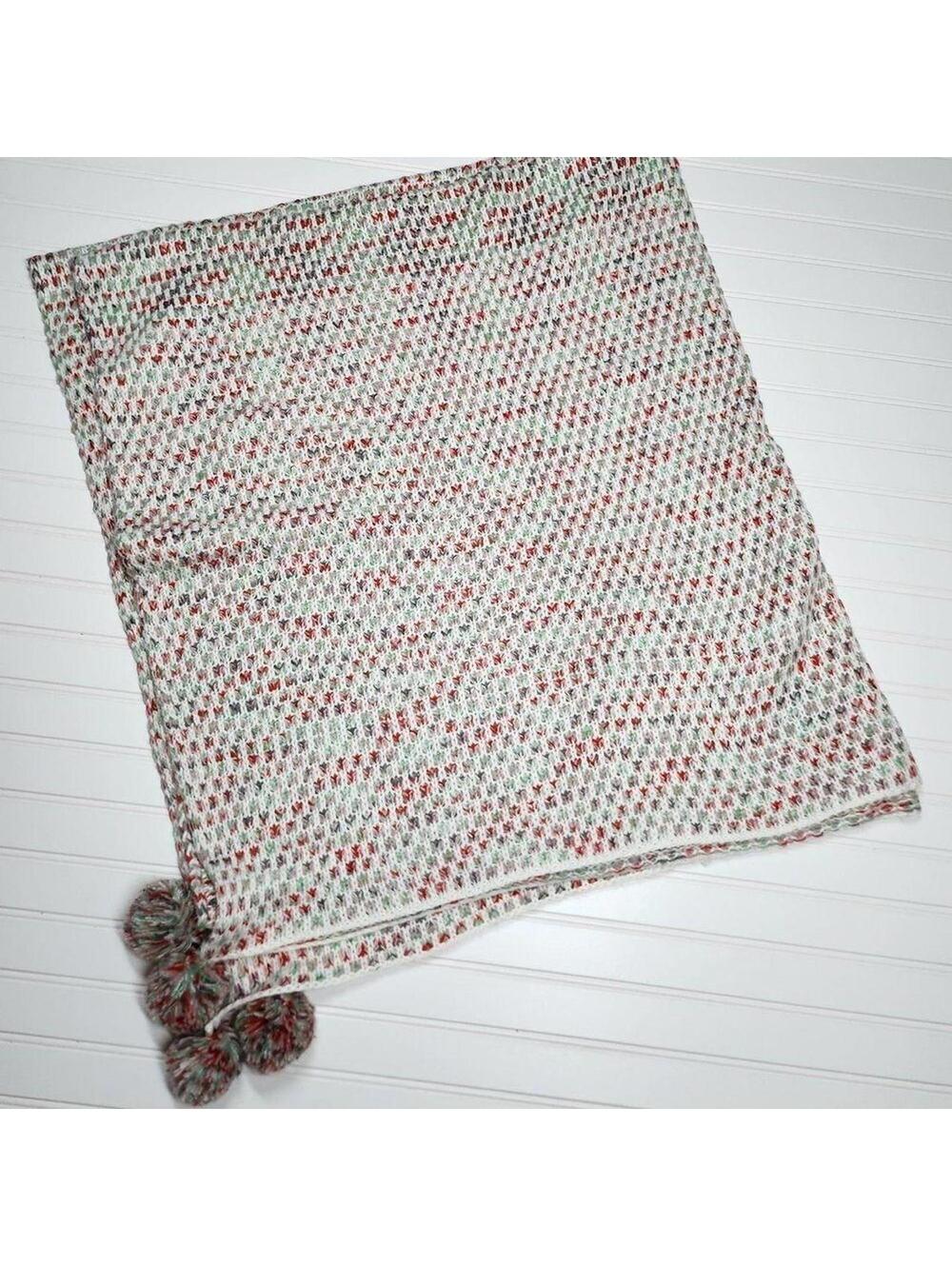 Threshold | Festive Holiday White, Red & Green Knit Throw Blanket Pom Pom Corner